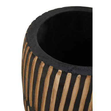 Orsina Arlo Large Engraved Wooden Planter – Natural and Black