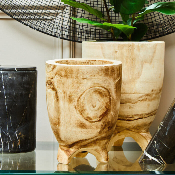 Orsina Arlo Small Natural Wooden Planter – Handcrafted Footed Pot