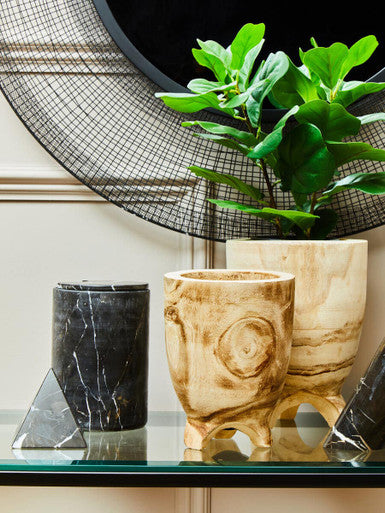 Orsina Arlo Small Natural Wooden Planter – Handcrafted Footed Pot