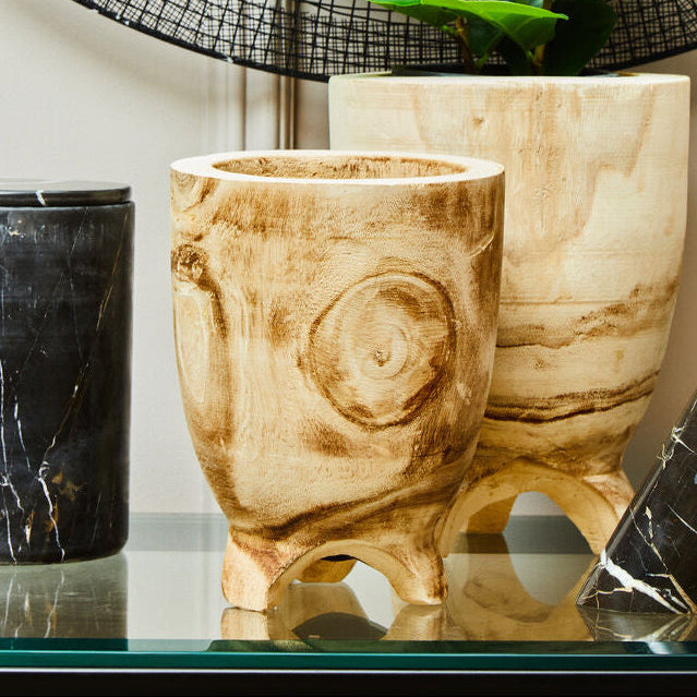 Orsina Arlo Large Wooden Planter – Handcrafted Footed Natural Wood