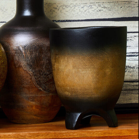 Orsina Arlo Large Wooden Ombre Planter – Handmade Black & Natural