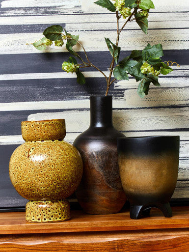 Orsina Arlo Large Wooden Ombre Vase – Black and Natural Hand-Finished