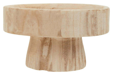Orsina Arlo Natural Engraved Wood Pedestal Bowl – Round Centerpiece
