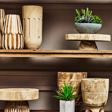 Orsina Arlo Natural Engraved Paulownia Wood Vase – Handcrafted Decor
