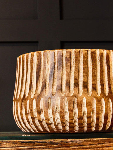 Orsina Arlo Large Wooden Planter – Handcarved Brown and Natural