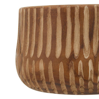 Orsina Arlo Large Wooden Planter – Handcarved Brown and Natural