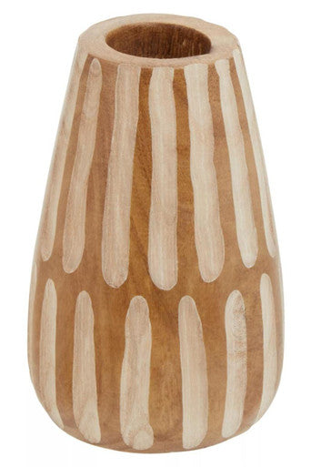 Orsina Arlo Small Wooden Vase – Handcarved Brown and Natural Decor