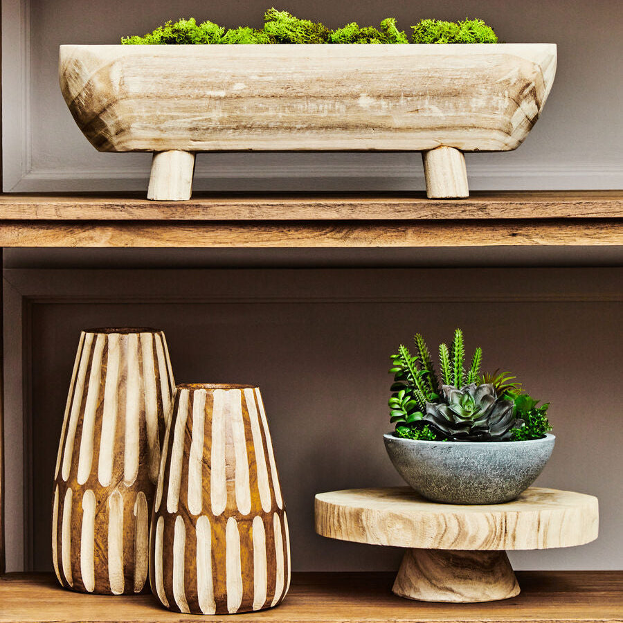 Orsina Arlo Small Wooden Vase – Handcarved Brown and Natural Decor