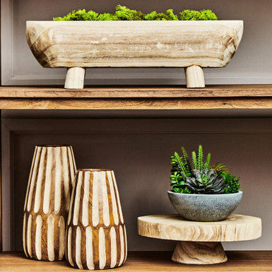 Orsina Arlo Large Wooden Engraved Vase – Handcarved Tall Decor