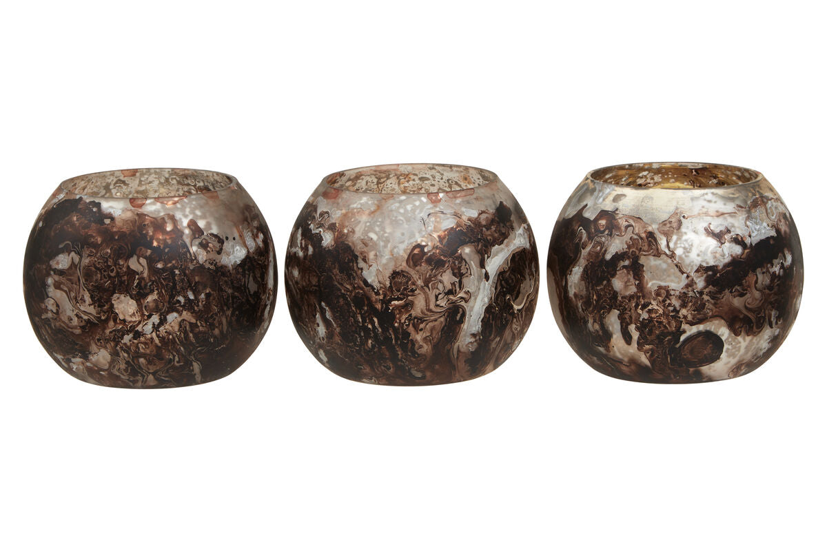 Orsina Garan Brown Marble Effect Tealight Holders – Set of 3