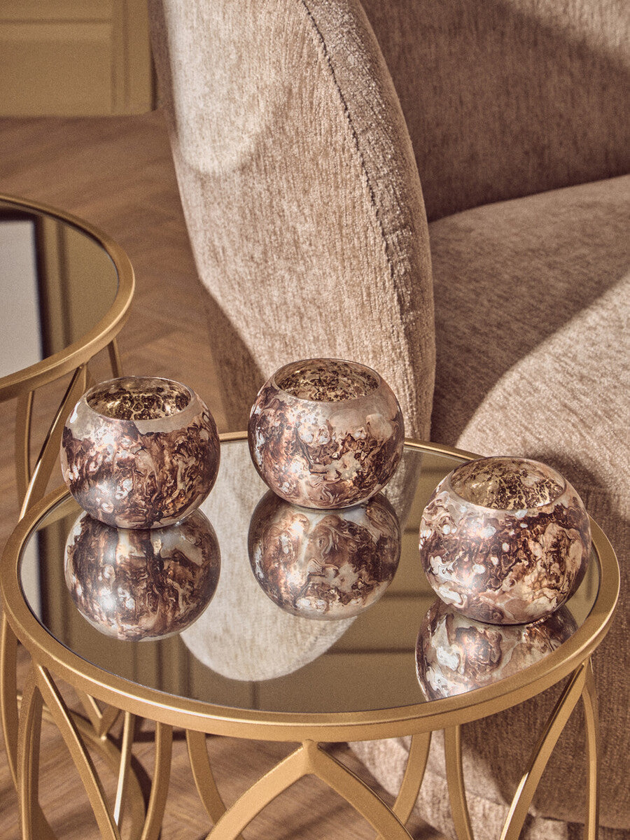 Orsina Garan Brown Marble Effect Tealight Holders – Set of 3