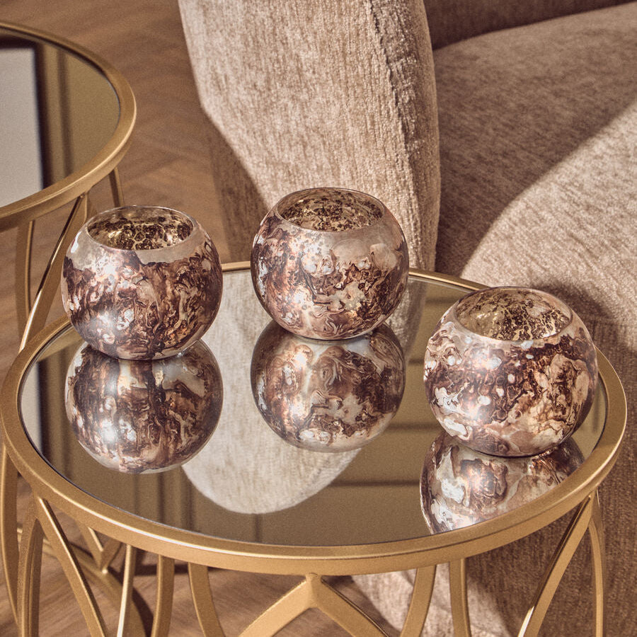 Orsina Garan Brown Marble Effect Tealight Holders – Set of 3