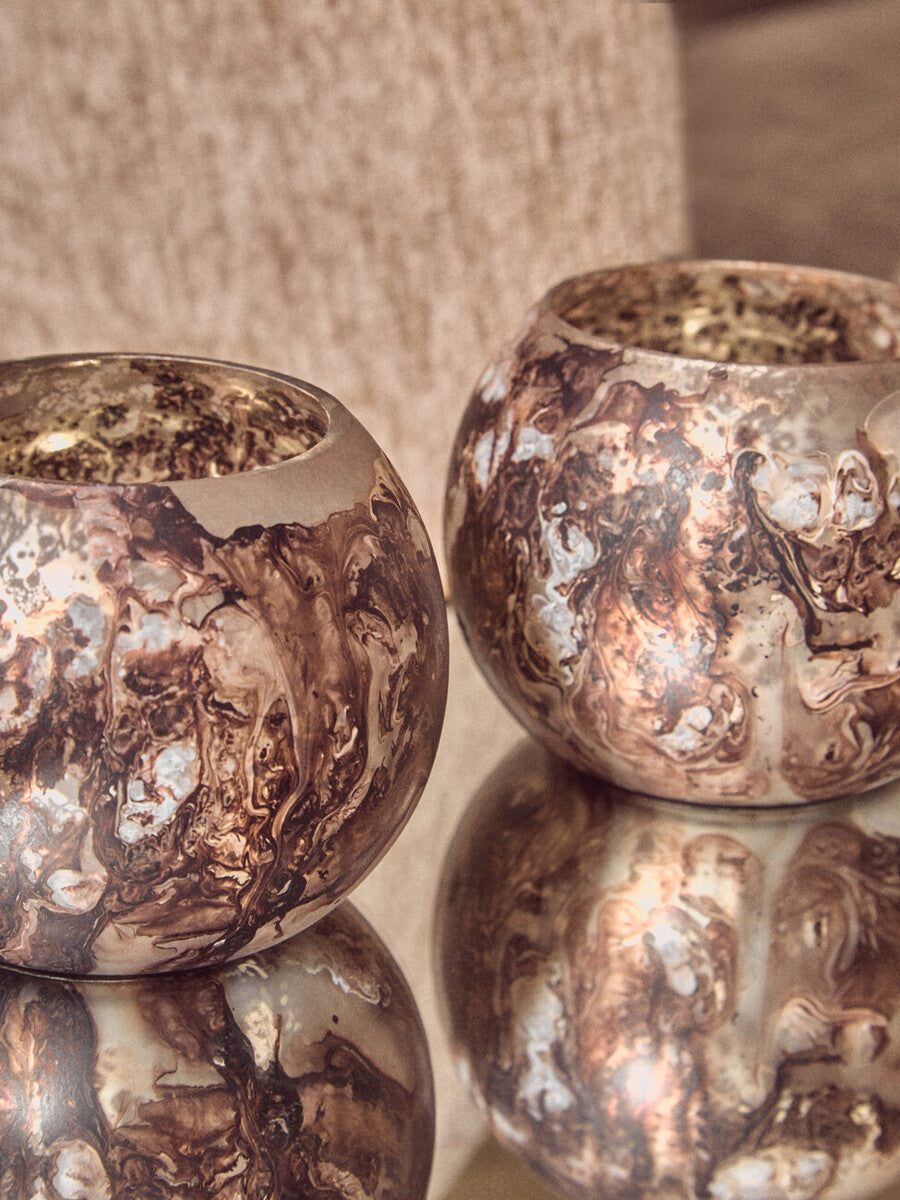 Orsina Garan Brown Marble Effect Tealight Holders – Set of 3