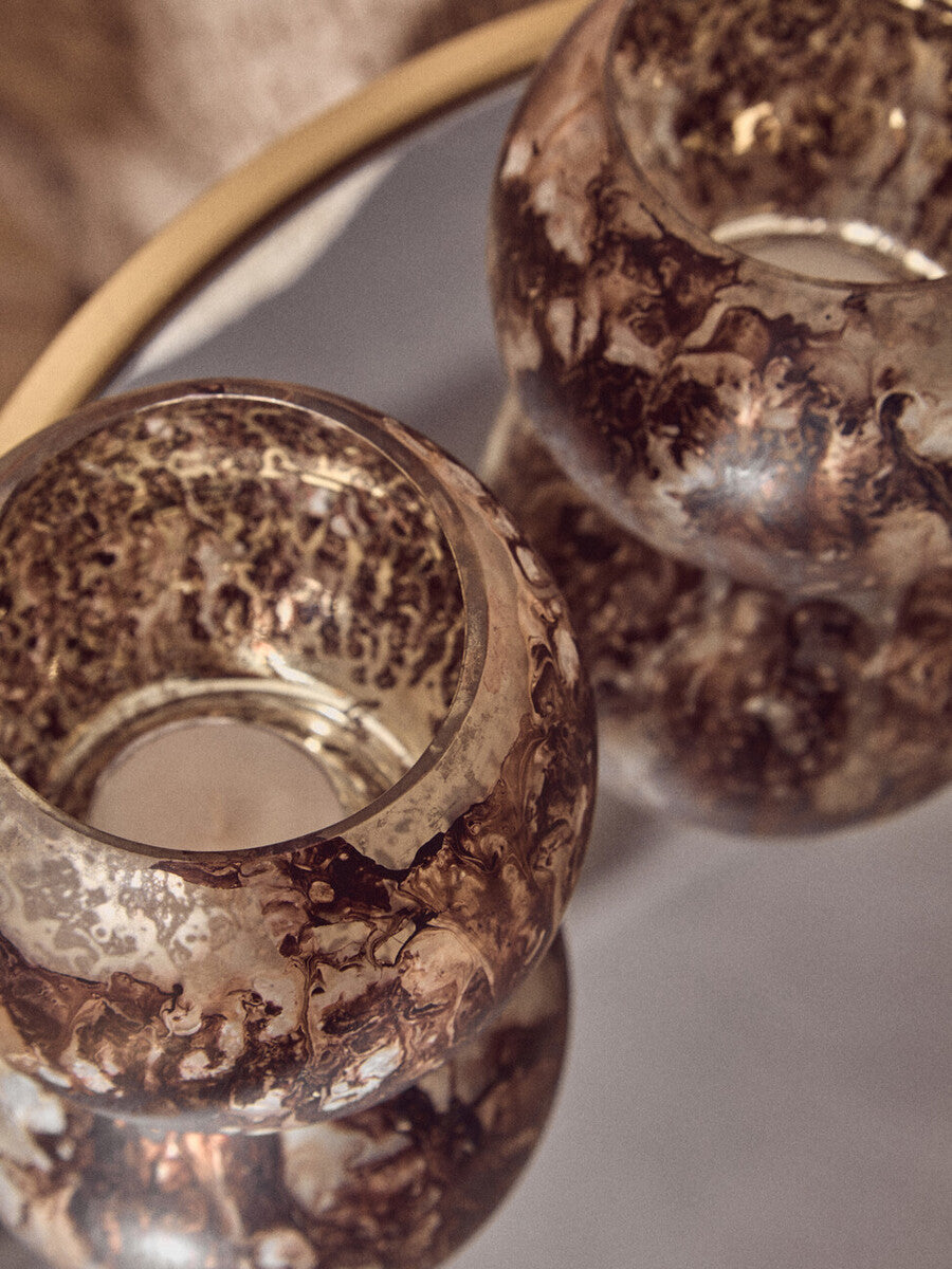 Orsina Garan Brown Marble Effect Tealight Holders – Set of 3