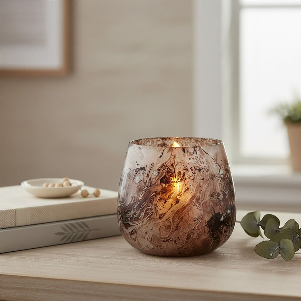 Orsina Garan Brown Marble Effect Glass Votive Candle Holder – Small