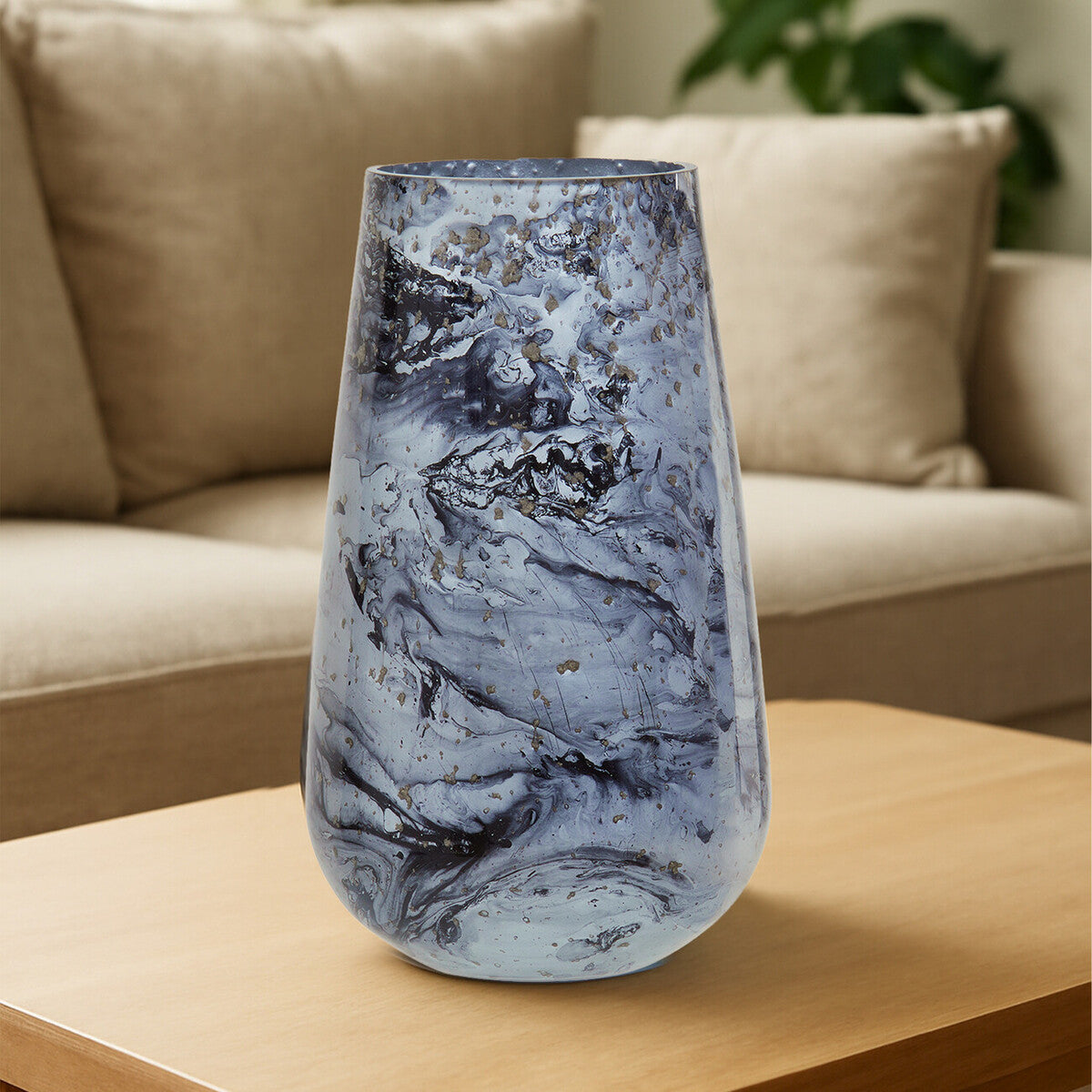 Orsina Garan Grey Marble Effect Glass Vase – Tall Cylindrical Decor