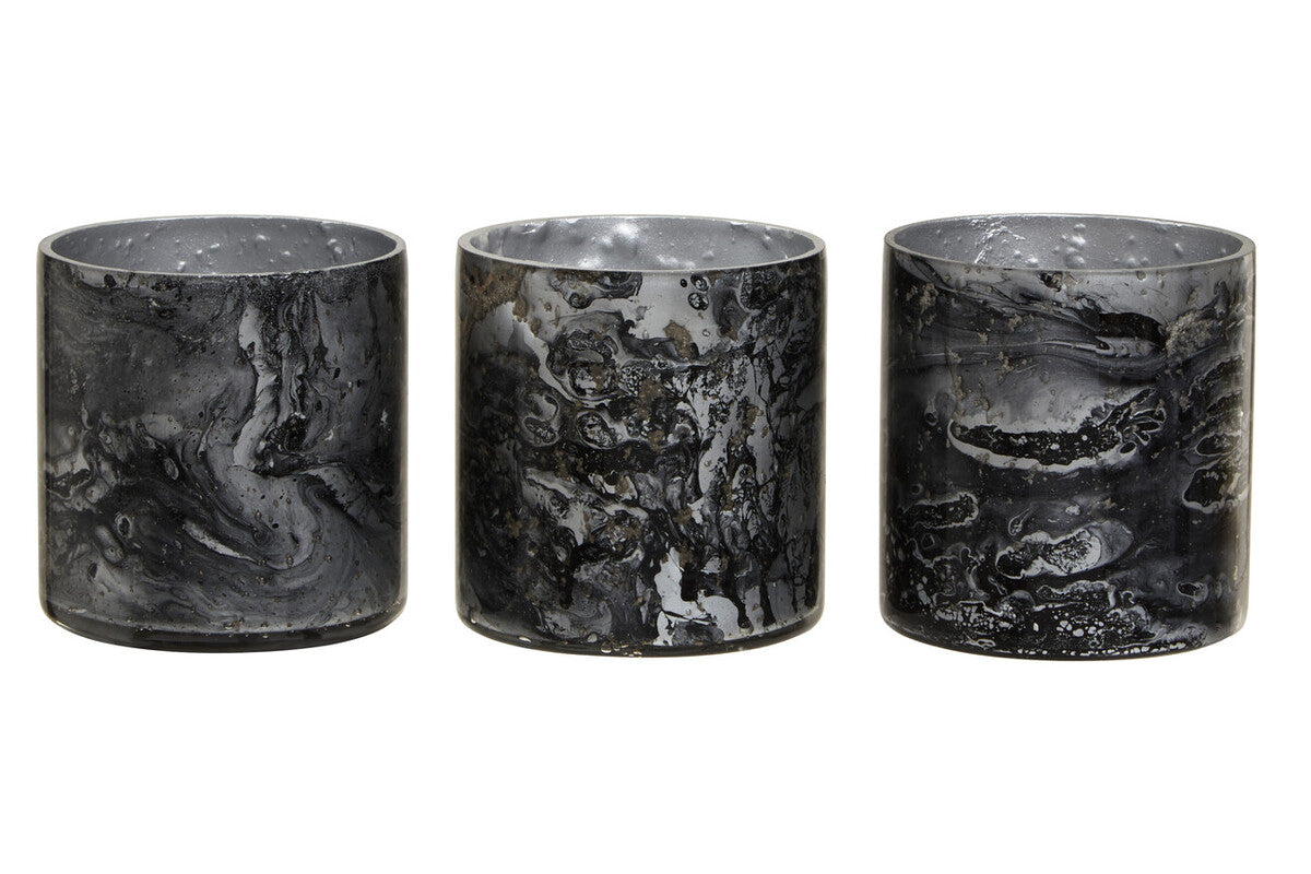Orsina Garan Grey Marble Effect Glass Tealight Holders – Set of 3