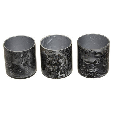 Orsina Garan Grey Marble Effect Glass Tealight Holders – Set of 3