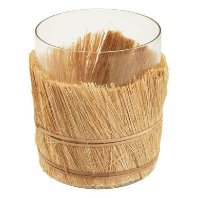 Orsina Kuta Natural Raffia and Glass Medium Candle Holder – Coastal Decor
