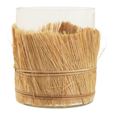 Orsina Kuta Natural Raffia and Glass Medium Candle Holder – Coastal Decor