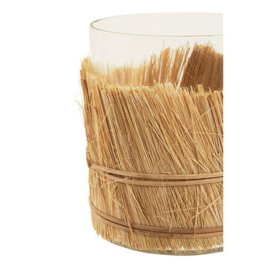 Orsina Kuta Natural Raffia and Glass Medium Candle Holder – Coastal Decor