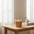 Orsina Kuta Natural Raffia and Glass Medium Candle Holder – Coastal Decor