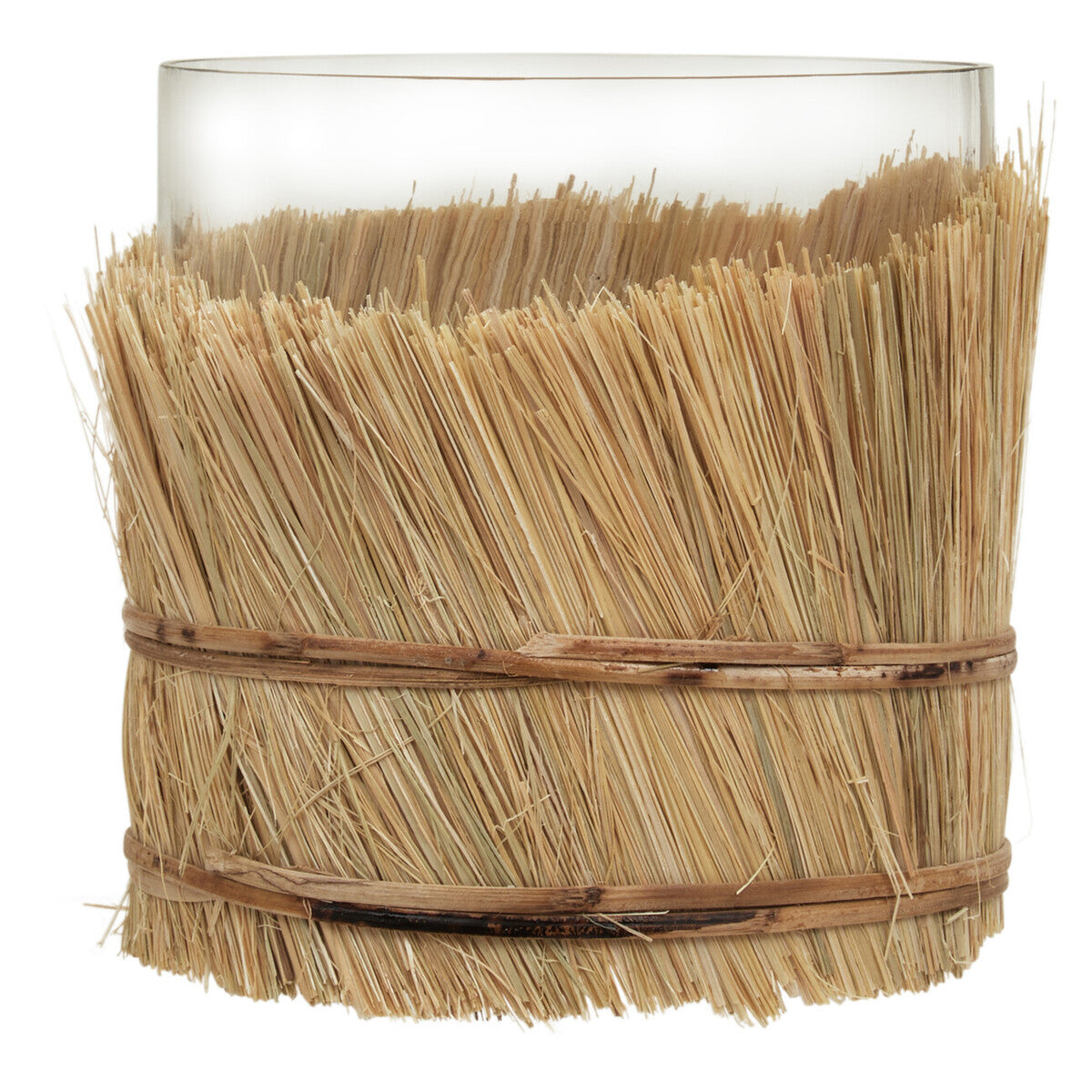 Orsina Kuta Small Glass Candle Holder with Natural Raffia Wrap