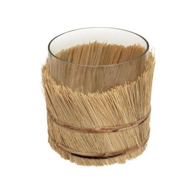 Orsina Kuta Small Glass Candle Holder with Natural Raffia Wrap