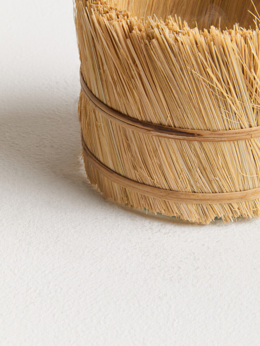 Orsina Kuta Small Glass Candle Holder with Natural Raffia Wrap