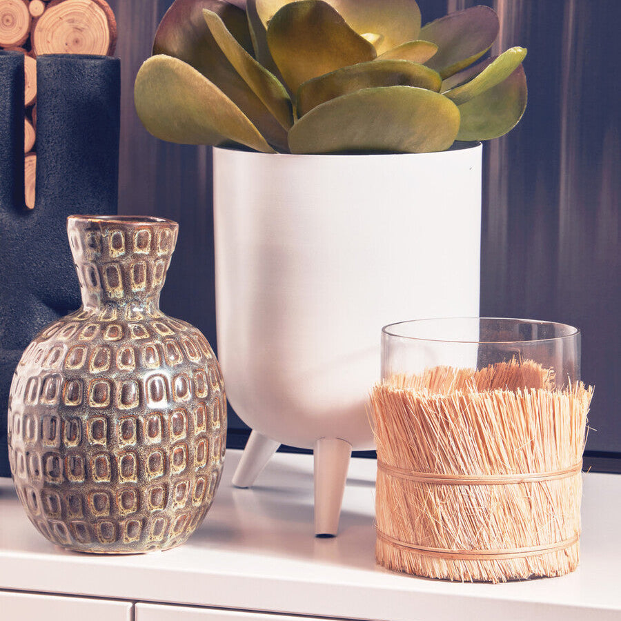 Orsina Kuta Small Glass Candle Holder with Natural Raffia Wrap
