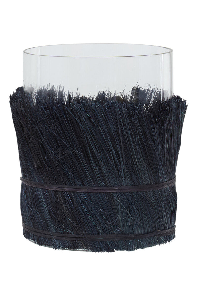 Orsina Kuta Black Large Candle Holder | Raffia and Glass Centerpiece