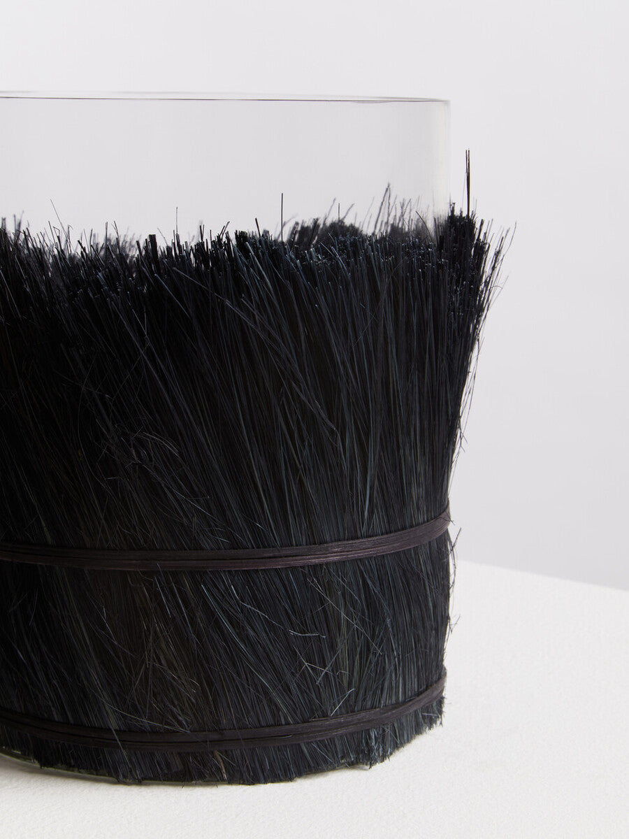 Orsina Kuta Black Large Candle Holder | Raffia and Glass Centerpiece
