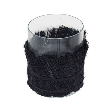 Orsina Kuta Black Raffia and Glass Candle Holder – Medium Table Centerpiece
