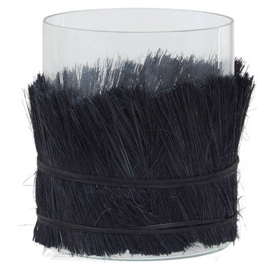 Orsina Kuta Black Raffia and Glass Candle Holder – Medium Table Centerpiece