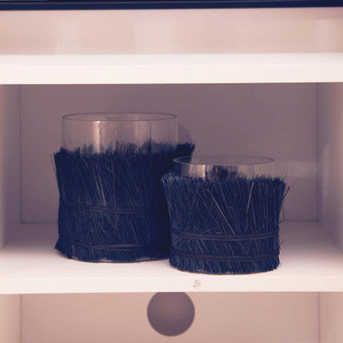 Orsina Kuta Black Raffia and Glass Candle Holder – Medium Table Centerpiece