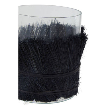 Orsina Kuta Black Raffia and Glass Candle Holder – Medium Table Centerpiece