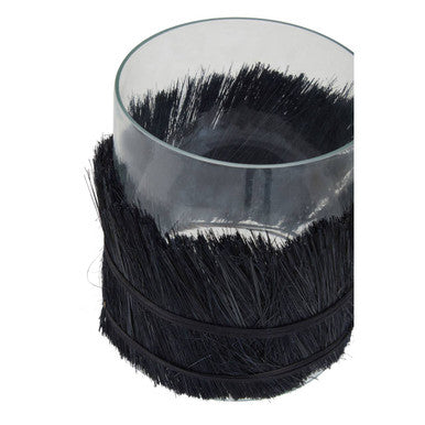 Orsina Kuta Black Raffia and Glass Candle Holder – Medium Table Centerpiece