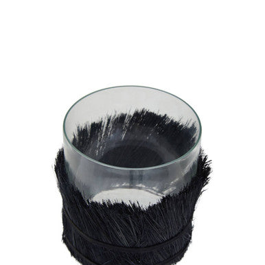 Orsina Kuta Black Raffia and Glass Candle Holder – Medium Table Centerpiece