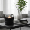 Orsina Kuta Black Raffia and Glass Candle Holder – Medium Table Centerpiece