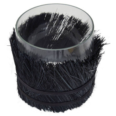 Orsina Kuta Black Candle Holder – Small Glass and Raffia Lantern