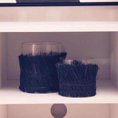 Orsina Kuta Black Candle Holder – Small Glass and Raffia Lantern