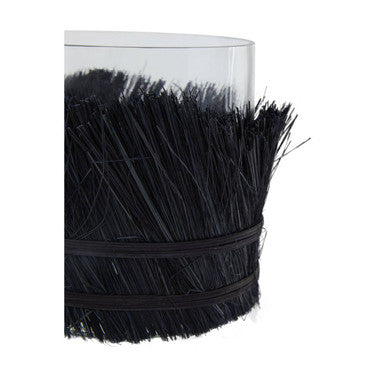 Orsina Kuta Black Candle Holder – Small Glass and Raffia Lantern