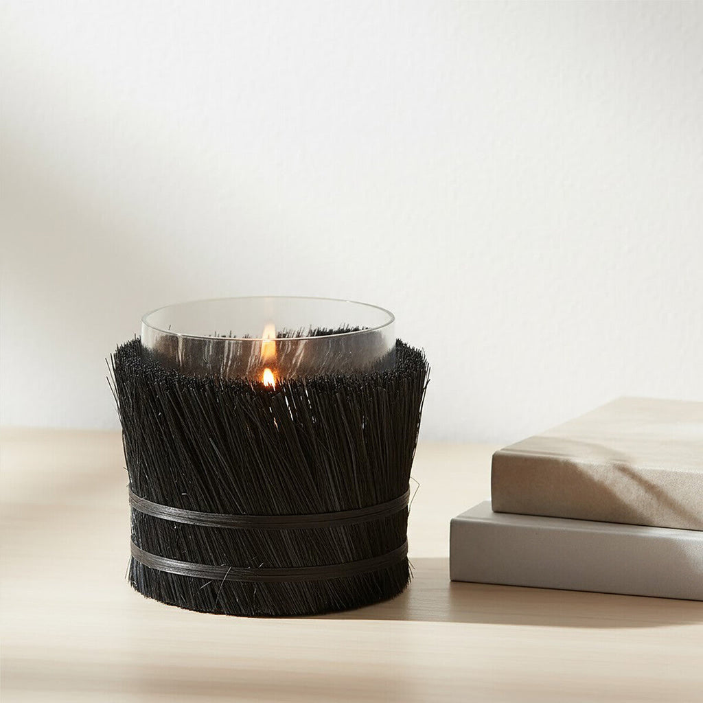 Orsina Kuta Black Candle Holder – Small Glass and Raffia Lantern