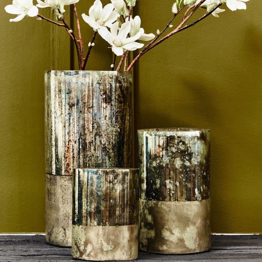 Orsina Gaia Large Glass Vase – Metallic Antique Finish & Marbled Base