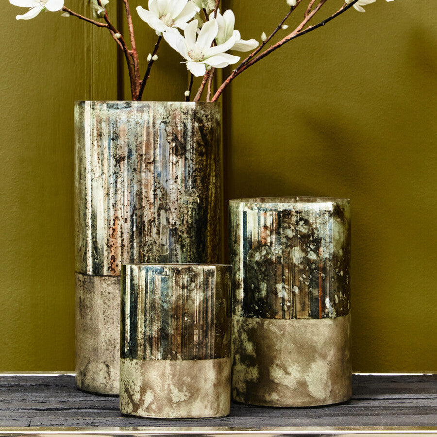 Orsina Gaia Medium Glass Vase – Metallic Antique Marbled Finish