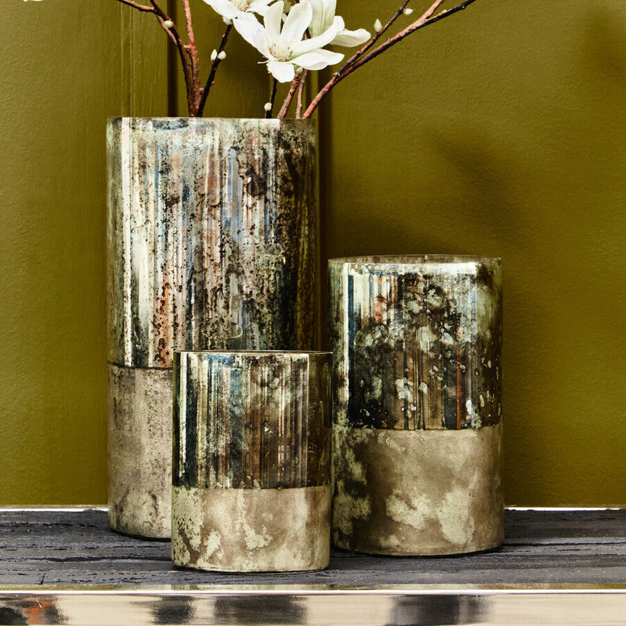 Orsina Gaia Small Glass Vase – Metallic Antique Finish & Marbled Base