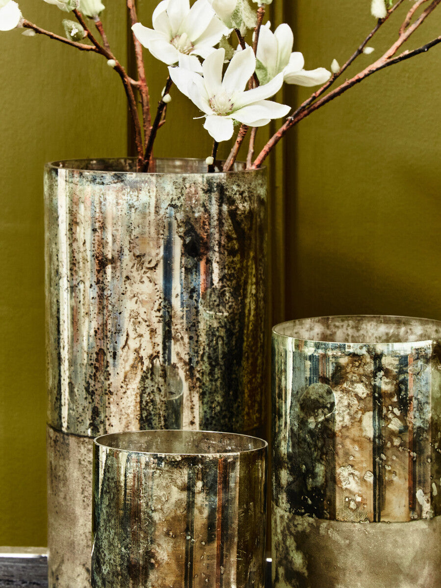Orsina Gaia Small Glass Vase – Metallic Antique Finish & Marbled Base