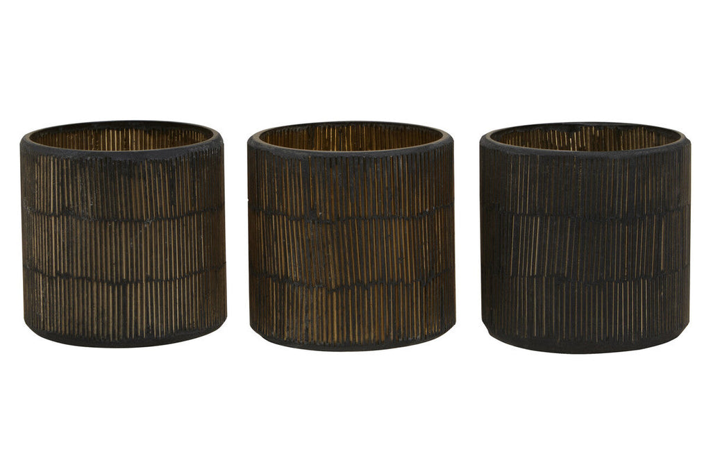Orsina Gaia Mosaic Glass Tealight Holders – Antique Gold Set of 3