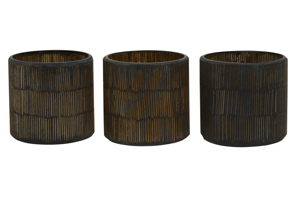 Orsina Gaia Mosaic Glass Tealight Holders – Antique Gold Set of 3