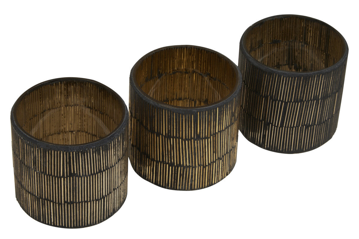 Orsina Gaia Mosaic Glass Tealight Holders – Antique Gold Set of 3